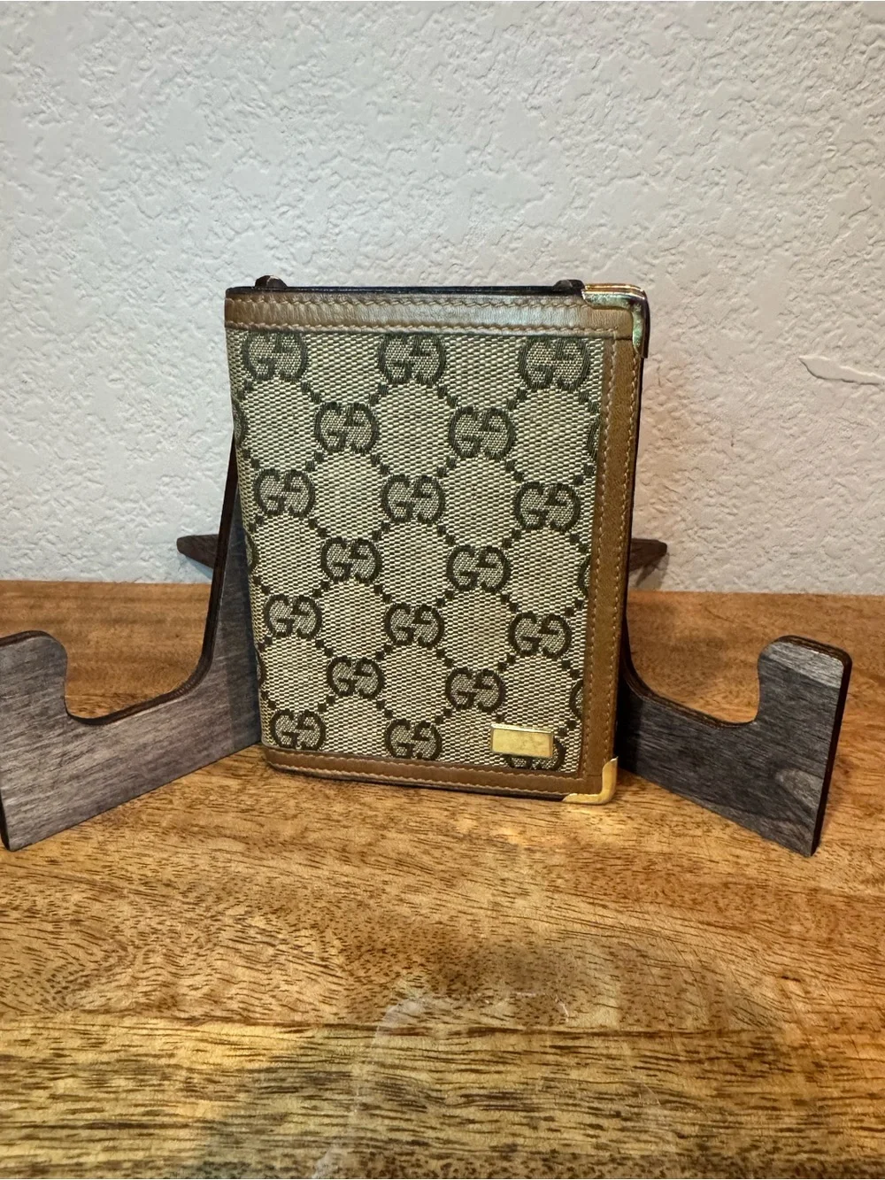 Gucci Monogram Canvas and Leather Bi-Fold Wallet with Gold Accent